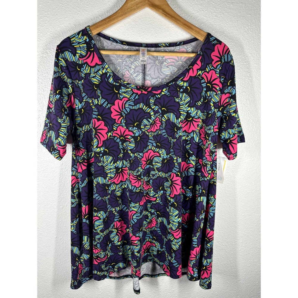 LuLaRoe T Shirt Womens S Purple Perfect T Floral Short Sleeve Scoop Neck Tunic